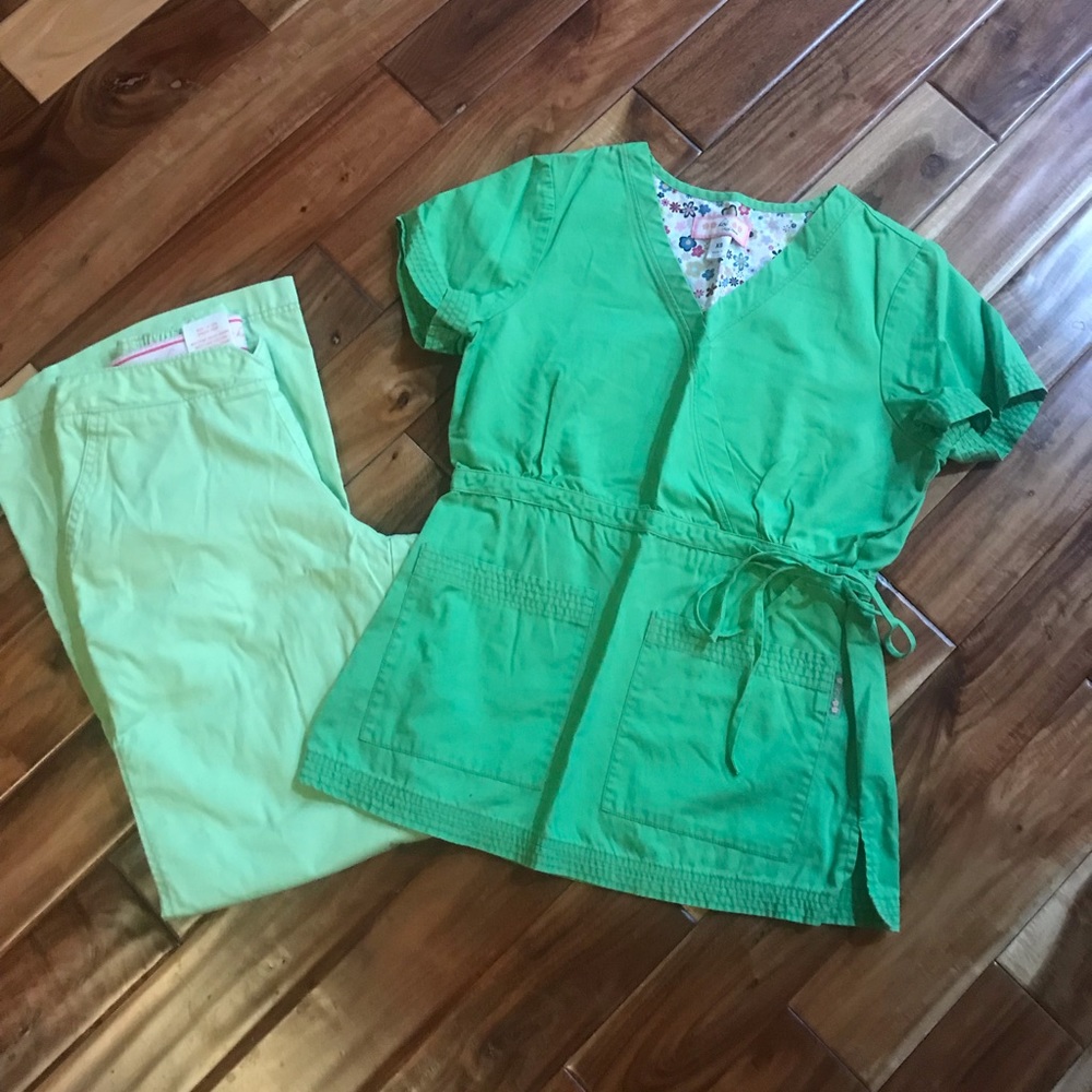 Lime Green Koi Scrub Top